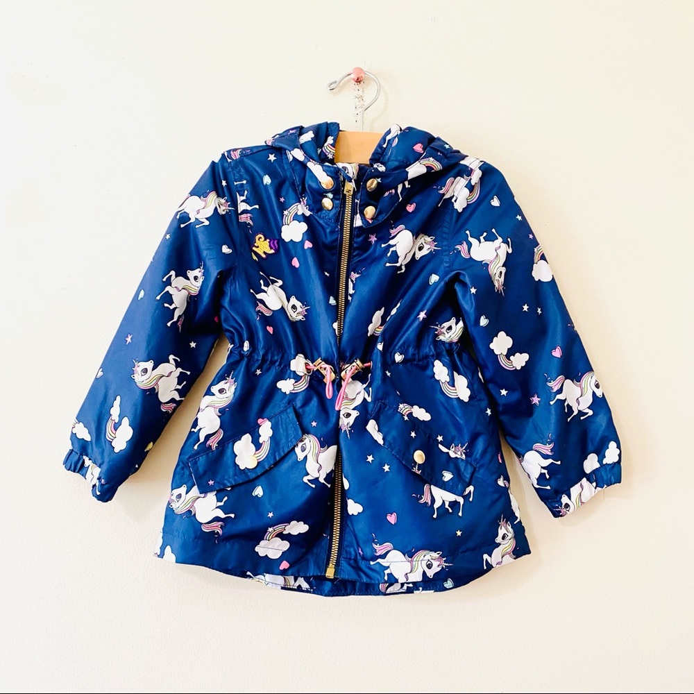 H&M Kids Unicorn Rain Jacket Coat Rainbows Girls 2-3 Y